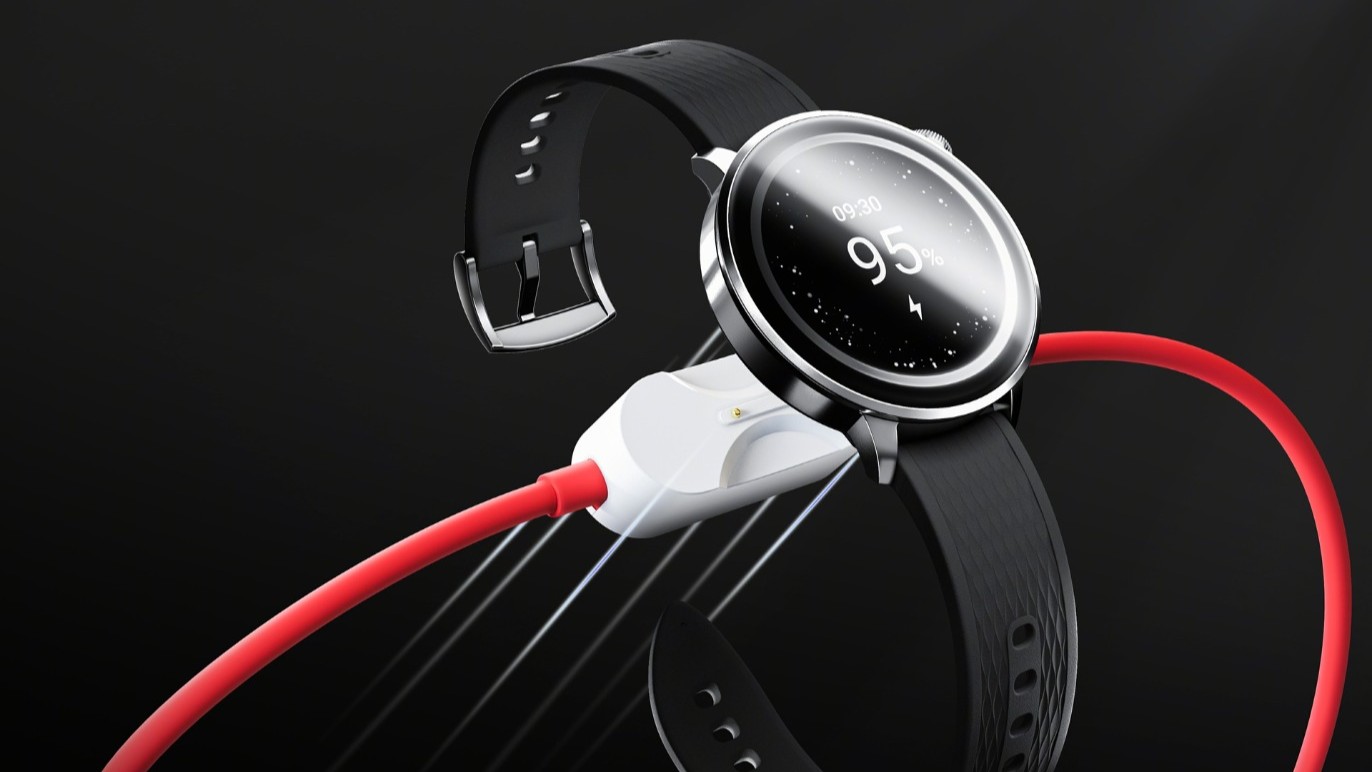 OnePlus cable charger attached to a smartwatch