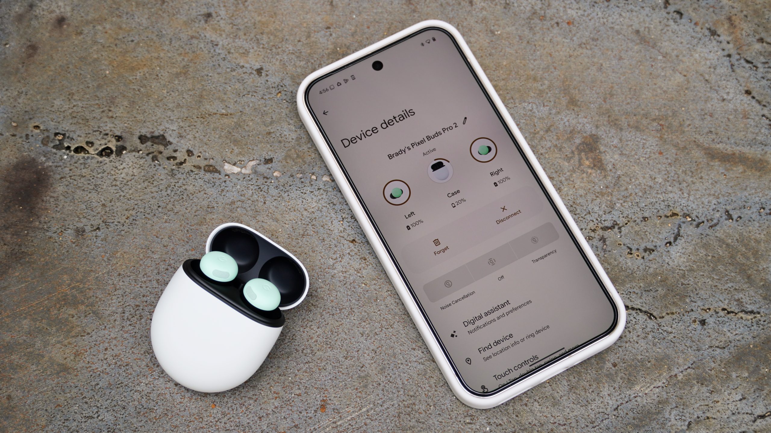 The Google Pixel Buds Pro 2 in the Mint colorway.